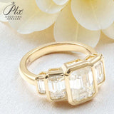 Moissanite Ring with Emerald Cut Crafted in 10K/14K/18K Gold Geometric Layered Band Vintage Wedding Ring Anniversary Gift for