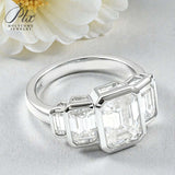 Moissanite Ring with Emerald Cut Crafted in 10K/14K/18K Gold Geometric Layered Band Vintage Wedding Ring Anniversary Gift for