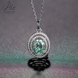 3CT Oval Shape Fancy Vivid Blue Moissanite S925 Sterling Silver Double Hollow Halo Pendant Necklace