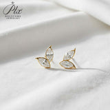 Double Clover Earrings with 2CT D Color Marquise Cut Moissanite 925 Silver Plated White Yellow Gold Ear Stud Fashion Daily Jewely