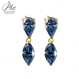 Moissanite Earrings with 4CT Multicolor Pear Marquise Cut Moissanite 925 Silver Ear Stud for Woman Fashion Daily Christmas Jewely
