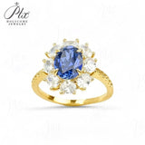 Flower Ring with 1.7-2.5CT Oval Lab Grown Ruby Sapphire Colombian Padparadscha 925 Silver Women Engagement Christmas Party Gift