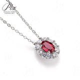 1CT Oval Cut Lab Ruby Floral Halo Pendant Necklace