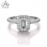 Emerald Cut Half-Eternity Halo Moissanite Ring Women Only Gifts For Festivals And Anniversaries
