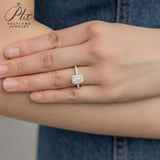 Emerald Cut Half-Eternity Halo Moissanite Ring Women Only Gifts For Festivals And Anniversaries