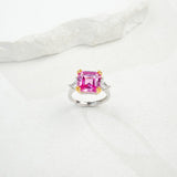 Ring with 4-6.9CT Asscher Cut Lab Grown Ruby Sapphire Colombian Padparadscha 925 Silver for Christmas Exquisite Gift Fancy