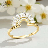 Sector Finger Ring with D Color Tifang-shaped Moissanite 10k 14k 18K Gold Plated 925 Silver for Daily Party Fine Jewely Gift