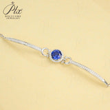 Lab Grown Ruby Sapphire Padparadscha Round Brilliant Cut Bracelet White Gold Fine Jewelry Wedding Gift