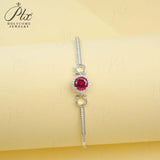 Lab Grown Ruby Sapphire Padparadscha Round Brilliant Cut Bracelet White Gold Fine Jewelry Wedding Gift