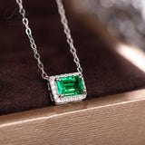 1CT Emerald Cut Lab Created Emerald Halo Pendant Necklace