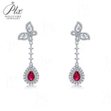 4X6mm Lab Grown Gemstone Earrings Ruby Sapphire Colombia S925 Butterfly Long Earring for Women Fashionable Christmas Party Daily