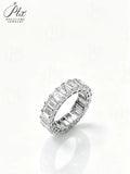 High Quality 4 Prong Emerald Cut DEF VS Lab Diamond Eternity Band 925 Sterling Silver Ring Proposal Ring