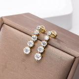 Moissanite Earrings Tassel Pendant Ear Stud Piercing  Ten Stones Round Shape 925 Sterling Silver Top Quality Wedding Jewelry