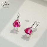 Chubby Triangle Colored Gemstone Earrings with 1.6-2CT Ruby Sapphire Colombia for Women's Gentle Fashionable Jewerly Ear Studs