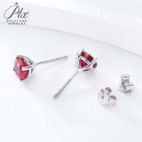 925 Sterling Silver  Lab Grown Gemstone Round Four-Claw Earrings ruby sapphire Emerald Anniversary Collection