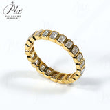 Moissanite Ring Full Eternity Engagement Ring Emerald Cut 18K 14K Gold Silver Band Wedding Band jewelry for Women Bezel Set