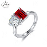 Two-stone Ring Emerald Pear Shape Moissanite Grown Gemstone 925 Sterling Silver Classical Anniversary Gift Couple Holiday Gift