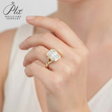 Radiant Cut Ring with 3CT D Color Moissanite Diamond 10k 14k 18K Gold Plated 925 Silver for Women Engagement Wedding Jewely