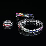 Lab Grown Gemstone Csutomized Jewelry Set Princess Cut All Including Ring Earring Bracelet Sparkling Jewelry Gifts For Women Men