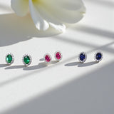 Lab Grown Gemstone Earring 1.7-2CT Oval Ruby Sapphire Colombia With Moissanite S925 Hypoallergenic Earring for Women Girls Gift