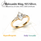 1.5CT Moissanite Ring Round Marquise Cut D VVS1 925 Sterling Silver GRA Certified Factory Direct Gift Choice Hypoallergenic