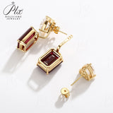 Lab Grown Gemstone Earrings Spark Emerald Cut 925 Sterling Silver Ruby/Emerald/Moissanite 2 Ways Wear for Women Hypoallergenic Versatile Daily Wear