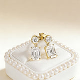 Moissanite Round Cut+Emerald Cut D White Earrings White Gold Yellow Gold Designer Studs Fine Jewelry Anniversary Wedding Gift