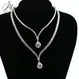 Elegant 925 Sterling Silver Crystal Necklace with Pear/Emerald/Round/Radiant Pendant Luxury Sparkling Jewelry for Weddings Parties and Special Events