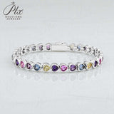 Rainbow Zircon Bracelet Heart Cut Stones Bright Multi-Color Shine Trendy Adjustable Fashion Accessory for Women Gift-Giving
