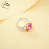 Ring with 4-6.9CT Asscher Cut Lab Grown Ruby Sapphire Colombian Padparadscha 925 Silver for Christmas Exquisite Gift Fancy