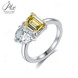 Two-stone Ring Emerald Pear Shape Moissanite Grown Gemstone 925 Sterling Silver Classical Anniversary Gift Couple Holiday Gift