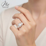 Moissanite Ring with Emerald Cut Crafted in 10K/14K/18K Gold Geometric Layered Band Vintage Wedding Ring Anniversary Gift for
