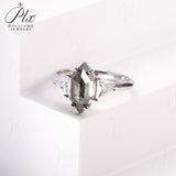 Engagement Ring Salt and Pepper Moissanite Diamond Pear Cut 925 Sterling Silver Plated with 18k Gold Wedding Jewelry Vintage