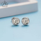 Round Moissanite Bezel Setting Stud Earrings Women Only Gifts For Festivals And Anniversaries
