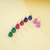 Lab Grown Gemstone Earrings 3.7-5CT Ruby Sapphire Colombia Padparadscha 925 Silver Three Claw Design Pear Earring Hypoallergenic