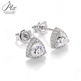 Trillion Cut Moissanite Halo Stud Earrings Women Only Gifts For Festivals And Anniversaries