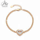 Heart Bracelet with 2mm Round Moissanite Diamond 925 Silver Plated White Yellow Gold Women's Daily Fishion Jewely Gift Favorite