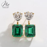 Lab Grown Gemstone Earrings Spark Emerald Cut 925 Sterling Silver Ruby/Emerald/Moissanite 2 Ways Wear for Women Hypoallergenic Versatile Daily Wear