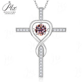 Moissanite Necklace 1CT 6.5mm Heart-Cross Pendant 925 Sterling Silver Women Wedding/Anniversary Special Gift Fine Jewelry Charms