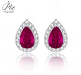Lab Grown Gemstone Earrings Round/Heart/Heart/Pear Cuts Ruby/Sapphire 925 Silver Hypoallergenic Factory Direct Sales