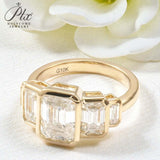 Moissanite Ring with Emerald Cut Crafted in 10K/14K/18K Gold Geometric Layered Band Vintage Wedding Ring Anniversary Gift for