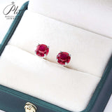 925 Sterling Silver  Lab Grown Gemstone Round Four-Claw Earrings ruby sapphire Emerald Anniversary Collection