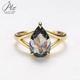 Engagement Ring Salt and Pepper Moissanite Diamond Pear Cut 925 Sterling Silver Plated with 18k Gold Wedding Jewelry Vintage