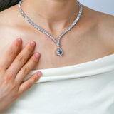 Elegant 925 Sterling Silver Crystal Necklace with Pear/Emerald/Round/Radiant Pendant Luxury Sparkling Jewelry for Weddings Parties and Special Events