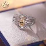 Oval Cut Hollow Circle Champagne Moissanite Ring Women Only Gifts For Festivals And Anniversaries
