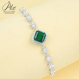 Lab Grown Columbia Emerald/Ruby 2-3ct Asscher Cut Bracelet White Gold Cultured Gemstone Bangle Luxury Gift for Her