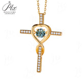 Moissanite Necklace 1CT 6.5mm Heart-Cross Pendant 925 Sterling Silver Women Wedding/Anniversary Special Gift Fine Jewelry Charms