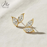 Double Clover Earrings with 2CT D Color Marquise Cut Moissanite 925 Silver Plated White Yellow Gold Ear Stud Fashion Daily Jewely