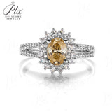 Floral Champagne Oval Moissanite Double-Band Ring Women Only Gifts For Festivals And Anniversaries