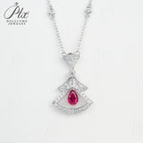 Lab-Grown Ruby and Sapphire Necklace with Pear-Cut 925 Sterling Silver Vibrant Pendants Stackable Exquisite Jewelry for Women